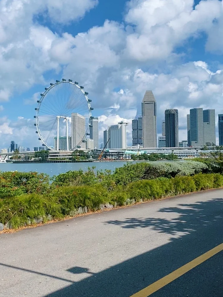 Panorama de Marina Bay a Singapour avec le Singapore Flyer